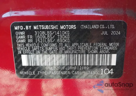 2024 Mitsubishi Mirage G4 Black Edition/Es/Le from USA, damaged, VIN ML32FUFJ3RHF12189